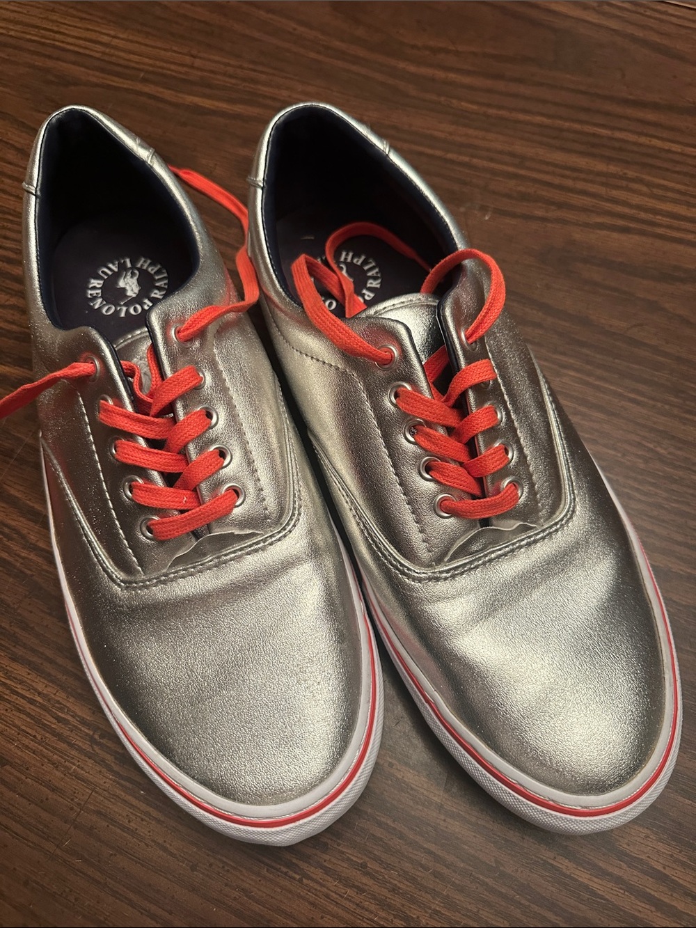Polo Ralph Lauren Metallic Silver Men's Sneakers with Red Laces
